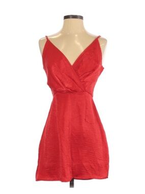 Naked Wardrobe Red Satin Wrap Mini Dress